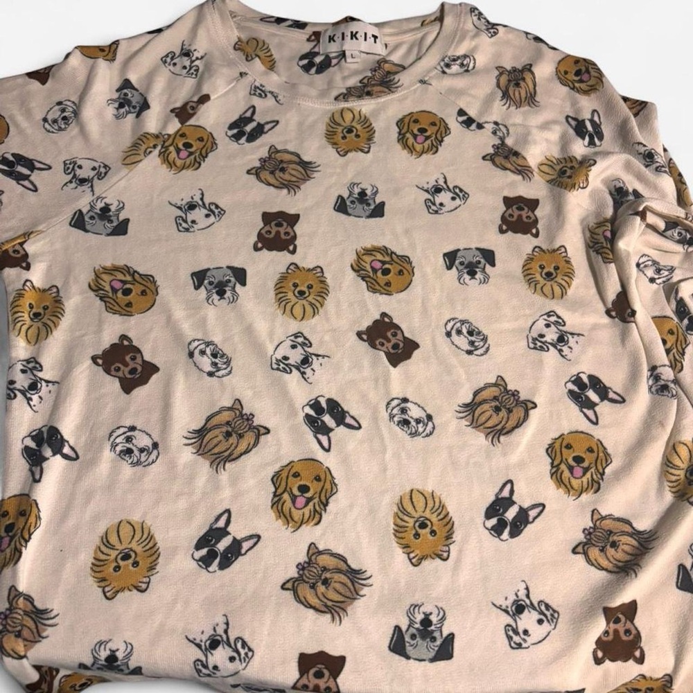 Dog Print Beige Long Sleeve Shirt & Pants Set